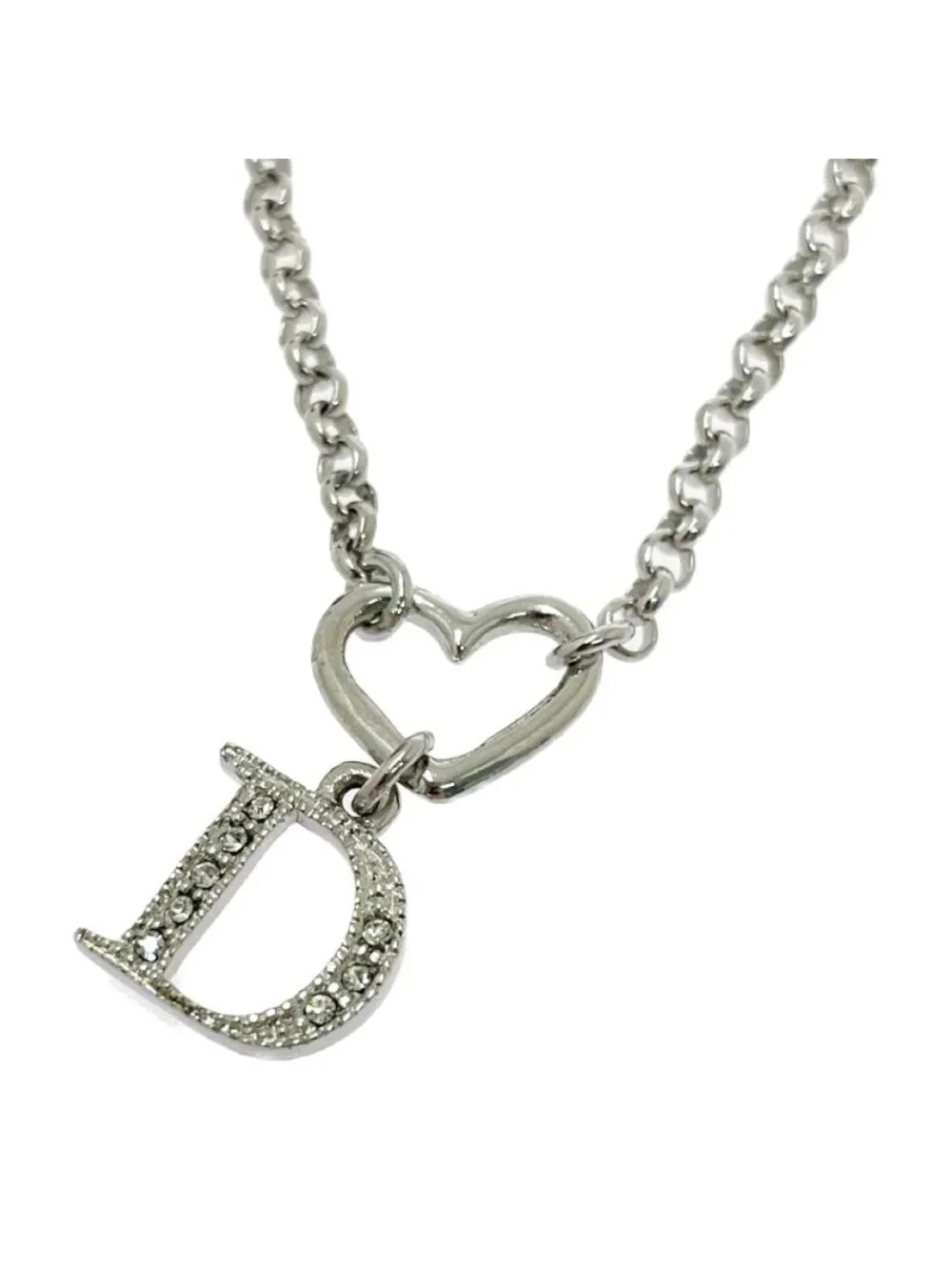 Dior Metal Rhinestone D Logo Heart Blurscuffs Cut Silver Bracelet